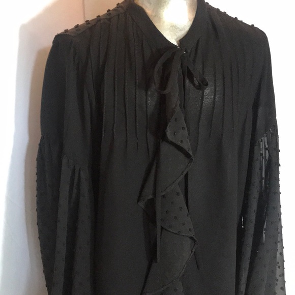Zara Tops - “ZARA BASIC” Ruffled Wide Sleeves Black Blouse.